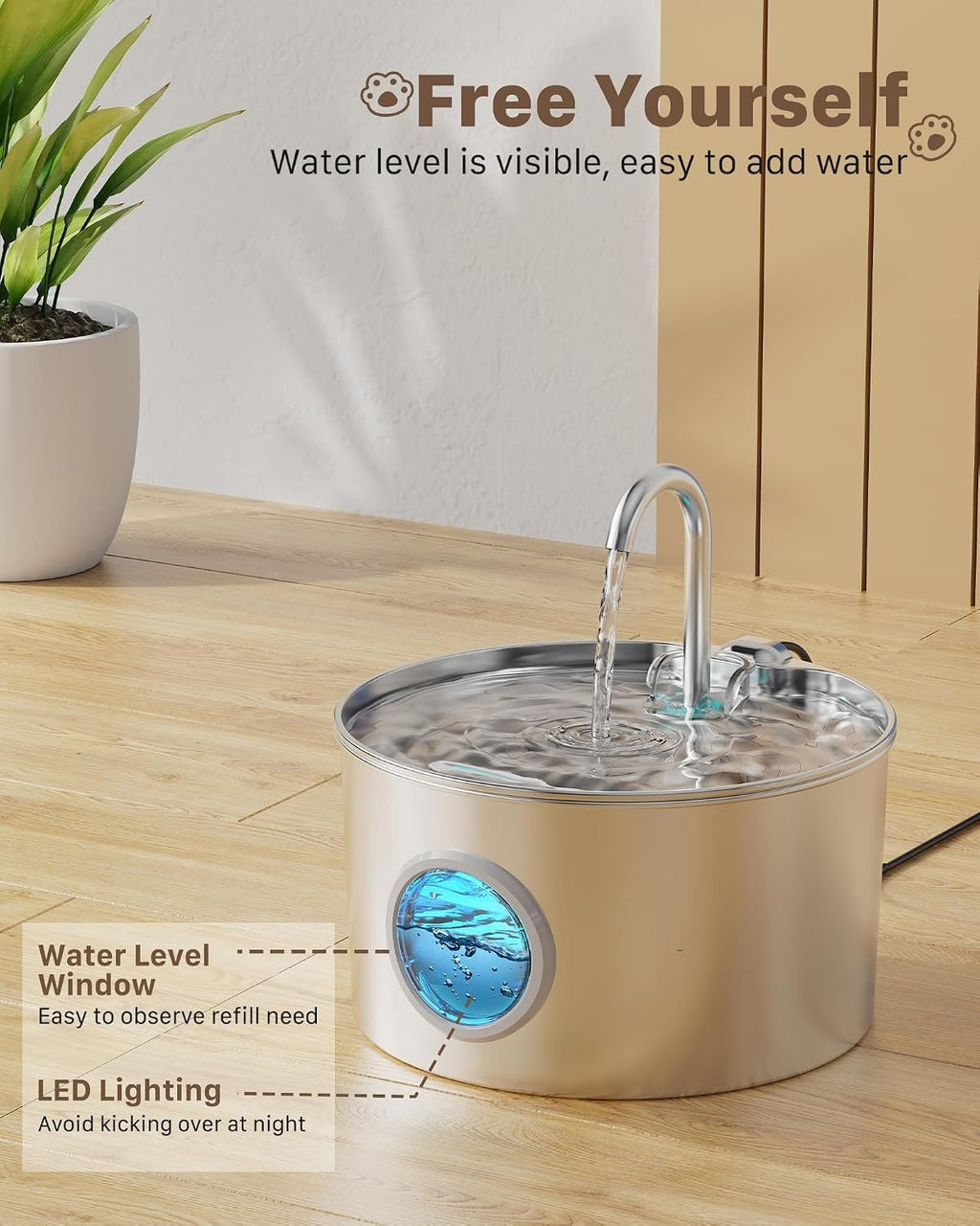 Cat Water Fountain Stainless Steel: 74oz/2.2L Cat Fountain for Drinking - Pet Water Fountain for Cats Inside