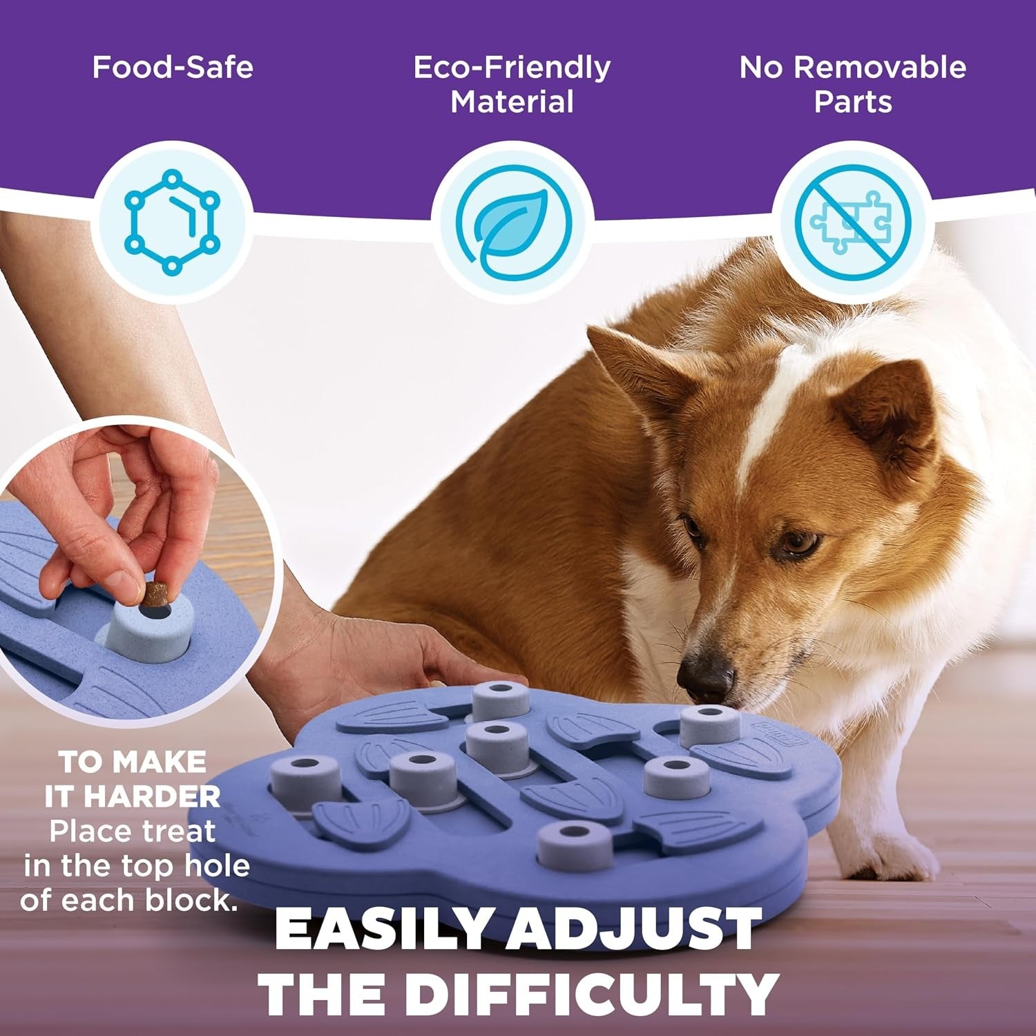 Dog Puzzle Interactive Treat Puzzle Dog Enrichment Dog Toy, Level 2 Intermediate, Purple, Composite