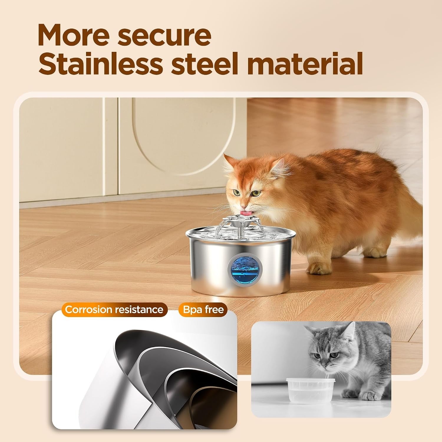 Stainless Steel Cat Water Fountain: 88oz/2.6L Cat Fountain for Drinking