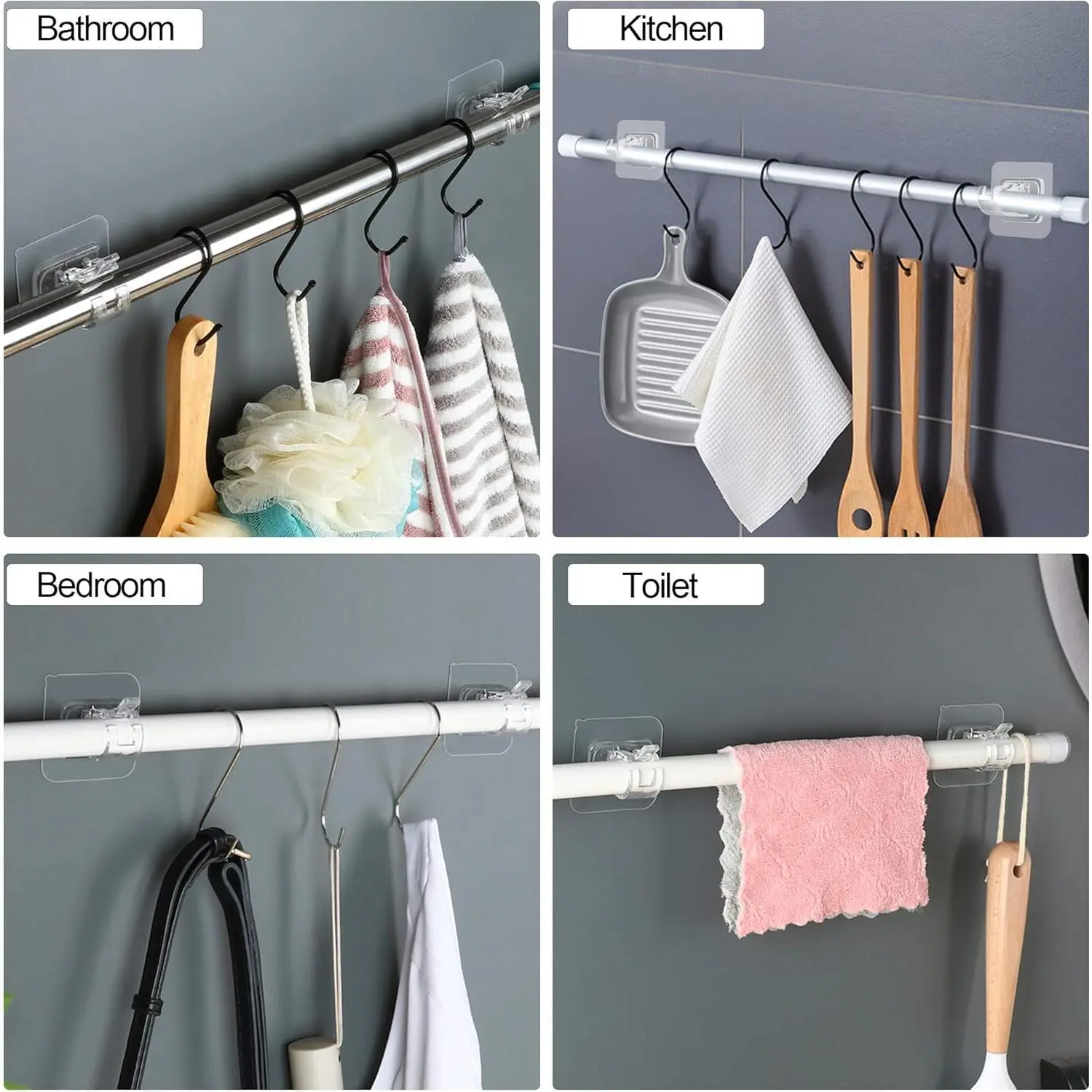 No Drill Curtain Rod Brackets – Self-Adhesive, Adjustable