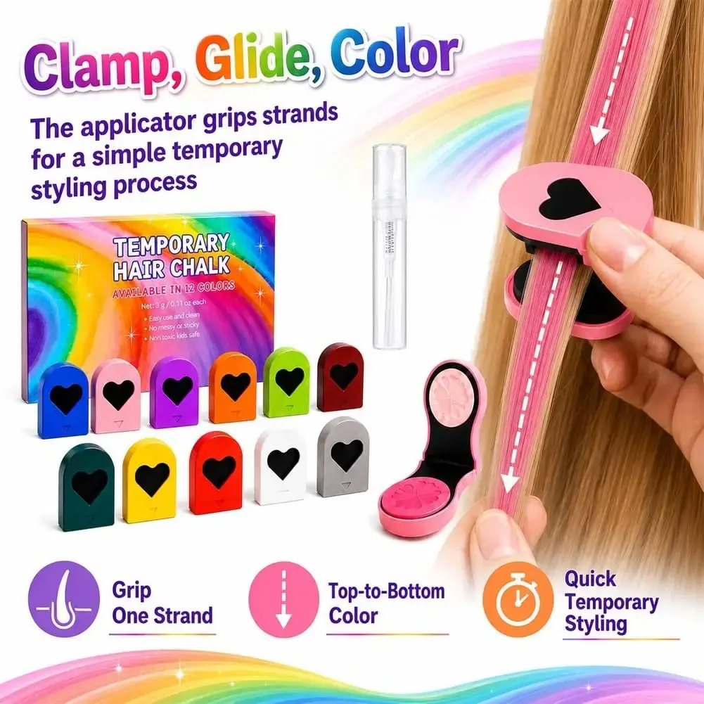 Temporary Hair Chalk Set | 6 or 12 Colors | Easy Wash-Off | Kids Safe