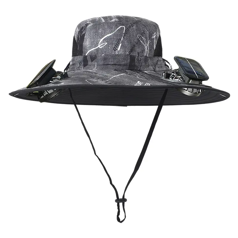 Men's Wireless Solar Fan Hat, Solid Wide Brim Sun Hat with 2 Cooling Fans & USB Charging for Fishing