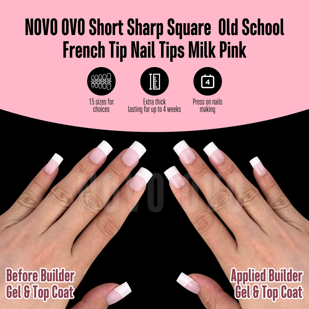 Press-On French Tip Nails 240-Pack | Wide Square Tip | 3 Colors | 15 Sizes