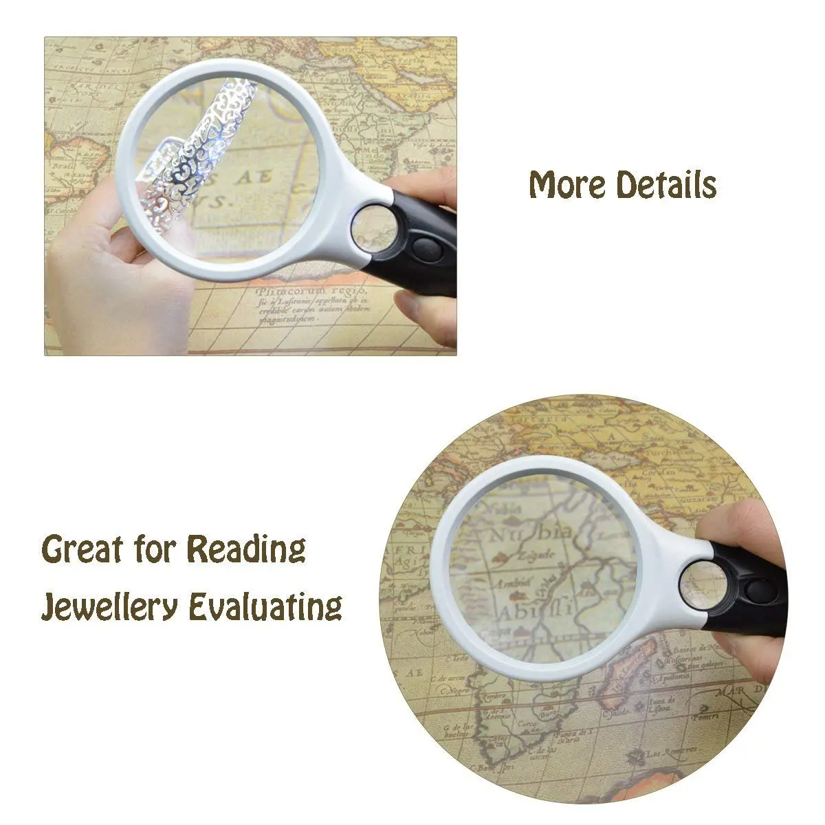 Handheld Magnifying Glass with 3X magnification and 3 LED lights