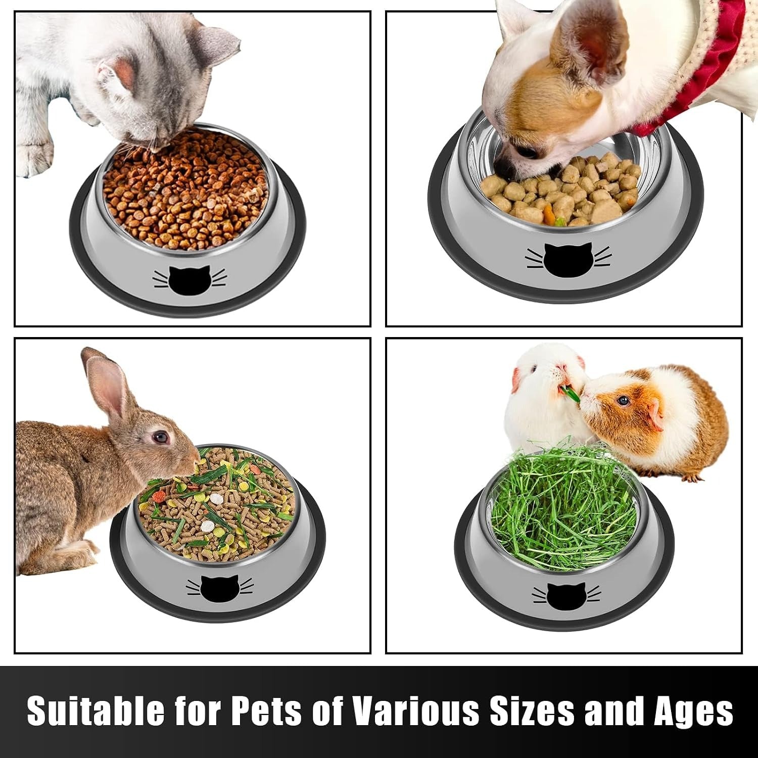 2 Pcs Non-Slip Stainless Steel Small Cat Food Bowls