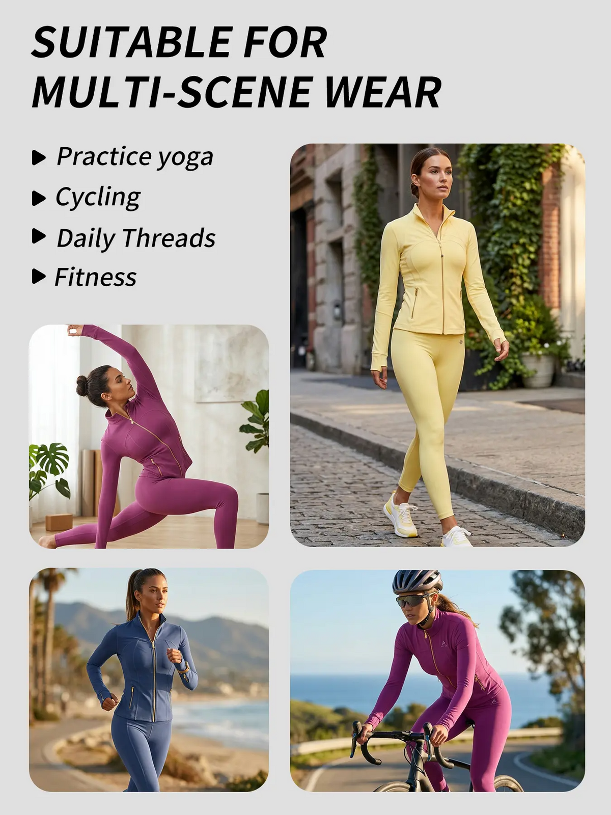 Women's Sporty Tracksuit Set – Gold Zipper Jacket & Yoga Leggings | Soft Brushed Casual Activewear