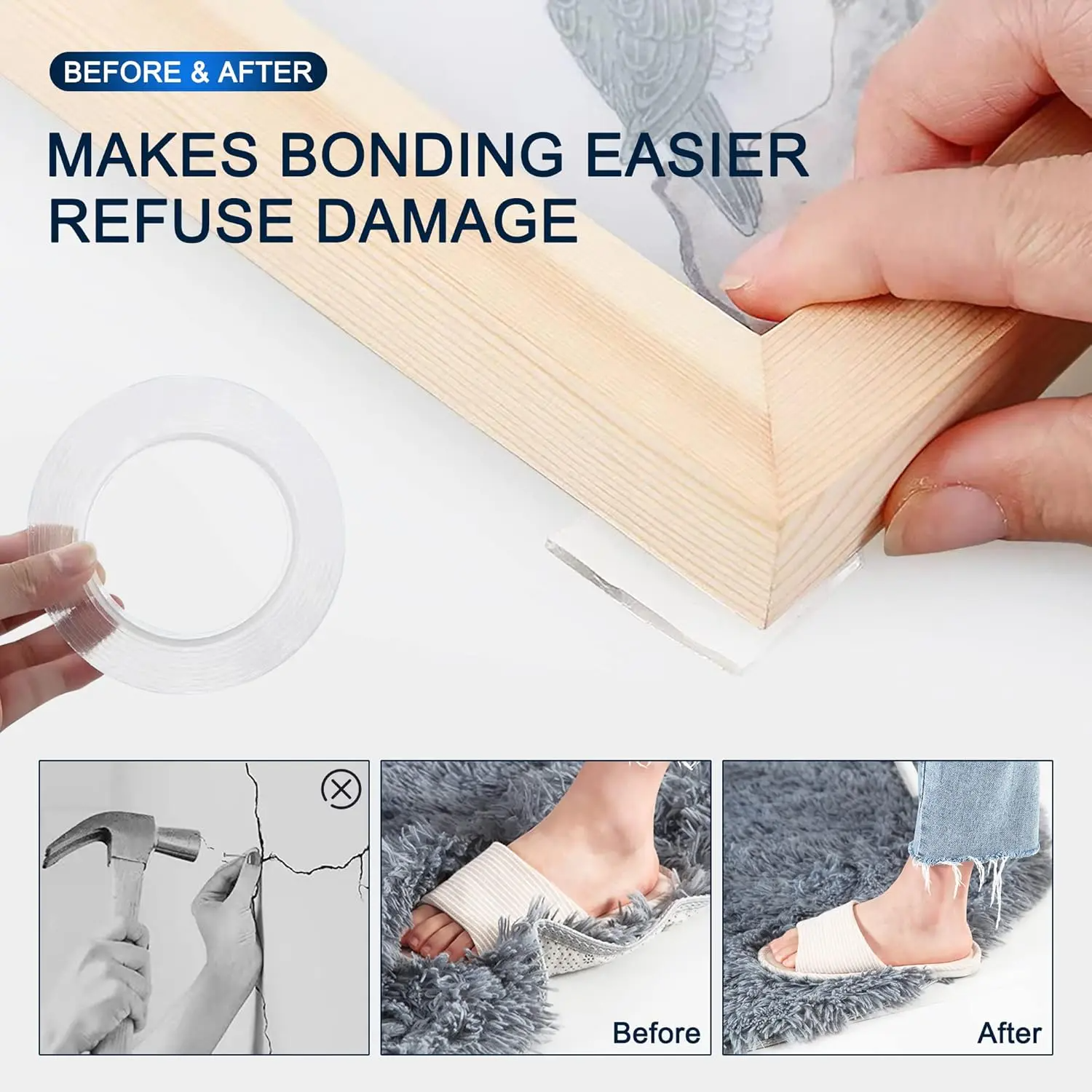 Ultra-strong Double Sided Adhesive Nano Tape Heavy Duty Transparent Reusable