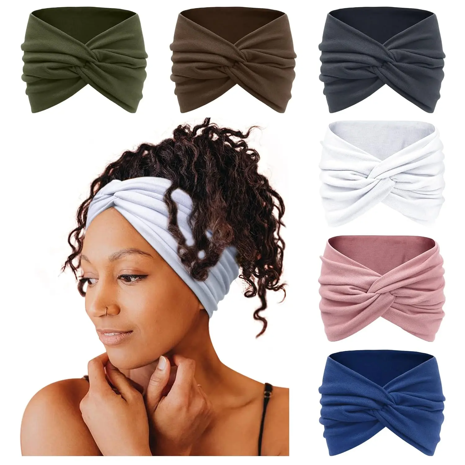 6-Pack Boho Wide Headbands for Women – Stretchy, Non-Slip Yoga & Workout Hair Wraps