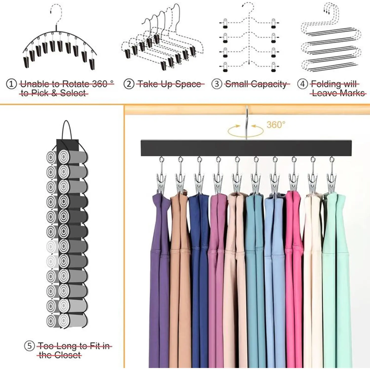 Wooden Hat Organizer with Steel Clips – Multi-Pack Closet Storage