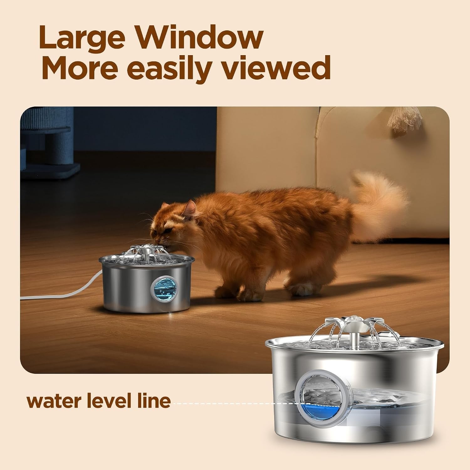 Stainless Steel Cat Water Fountain: 88oz/2.6L Cat Fountain for Drinking