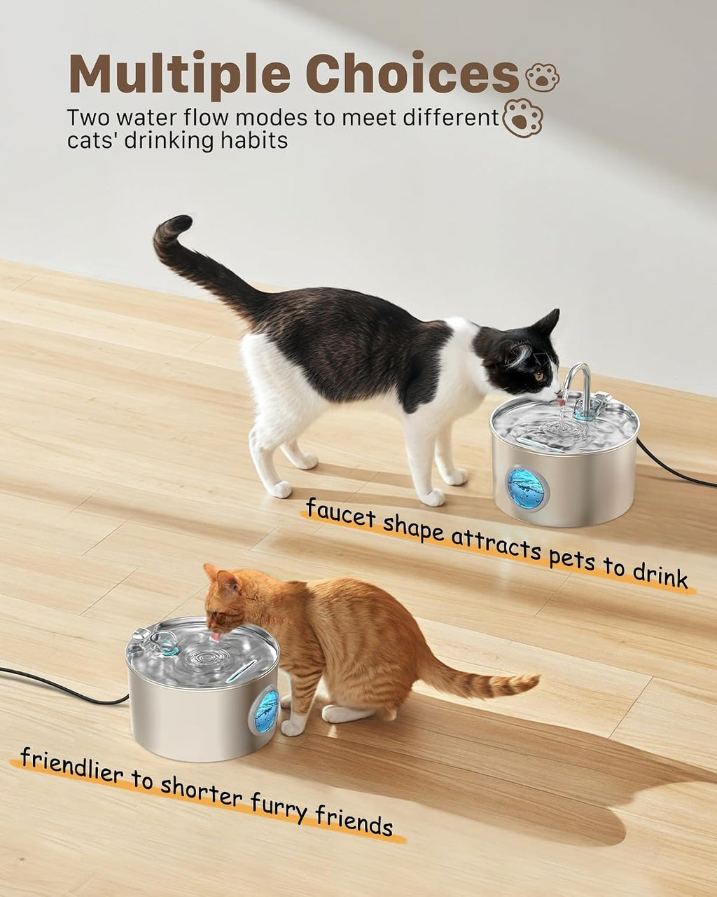 Cat Water Fountain Stainless Steel: 74oz/2.2L Cat Fountain for Drinking - Pet Water Fountain for Cats Inside