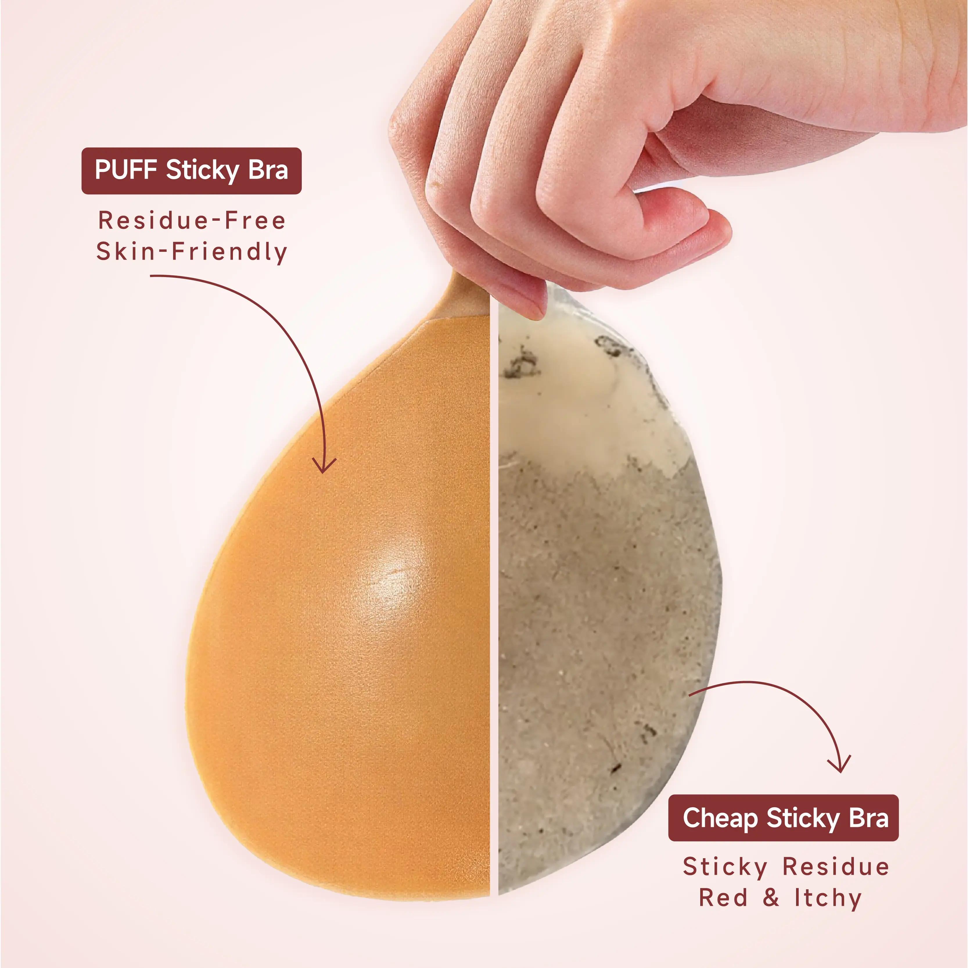 PUFF Sticky Bra | Invisible Push-Up Silicone Adhesive Bra, Waterproof & Reusable, A–DD Cup for Women