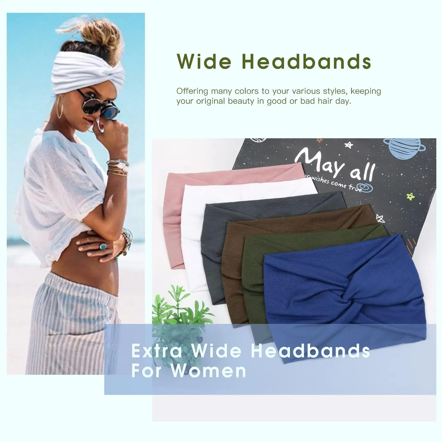6-Pack Boho Wide Headbands for Women – Stretchy, Non-Slip Yoga & Workout Hair Wraps