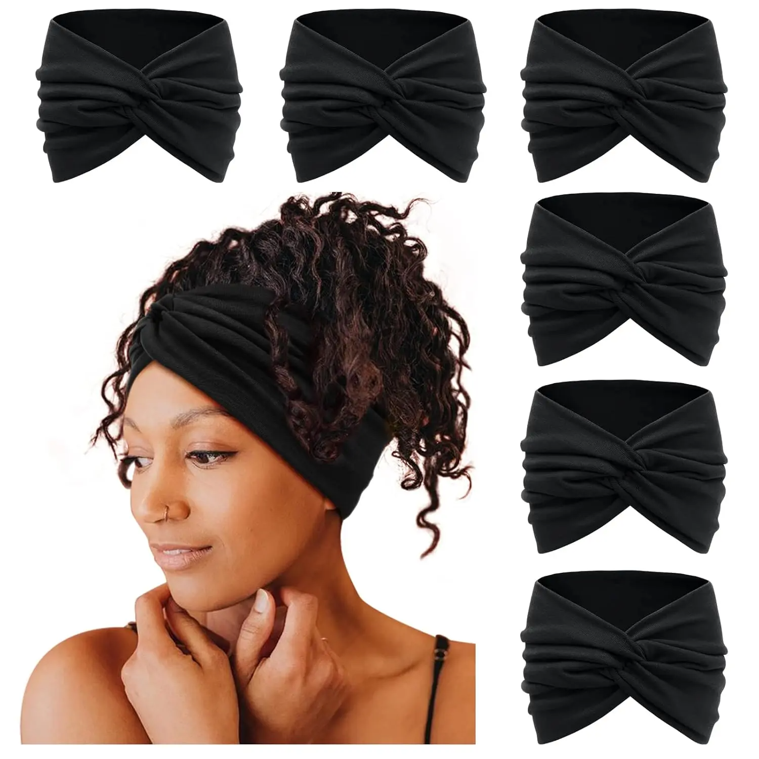 6-Pack Boho Wide Headbands for Women – Stretchy, Non-Slip Yoga & Workout Hair Wraps