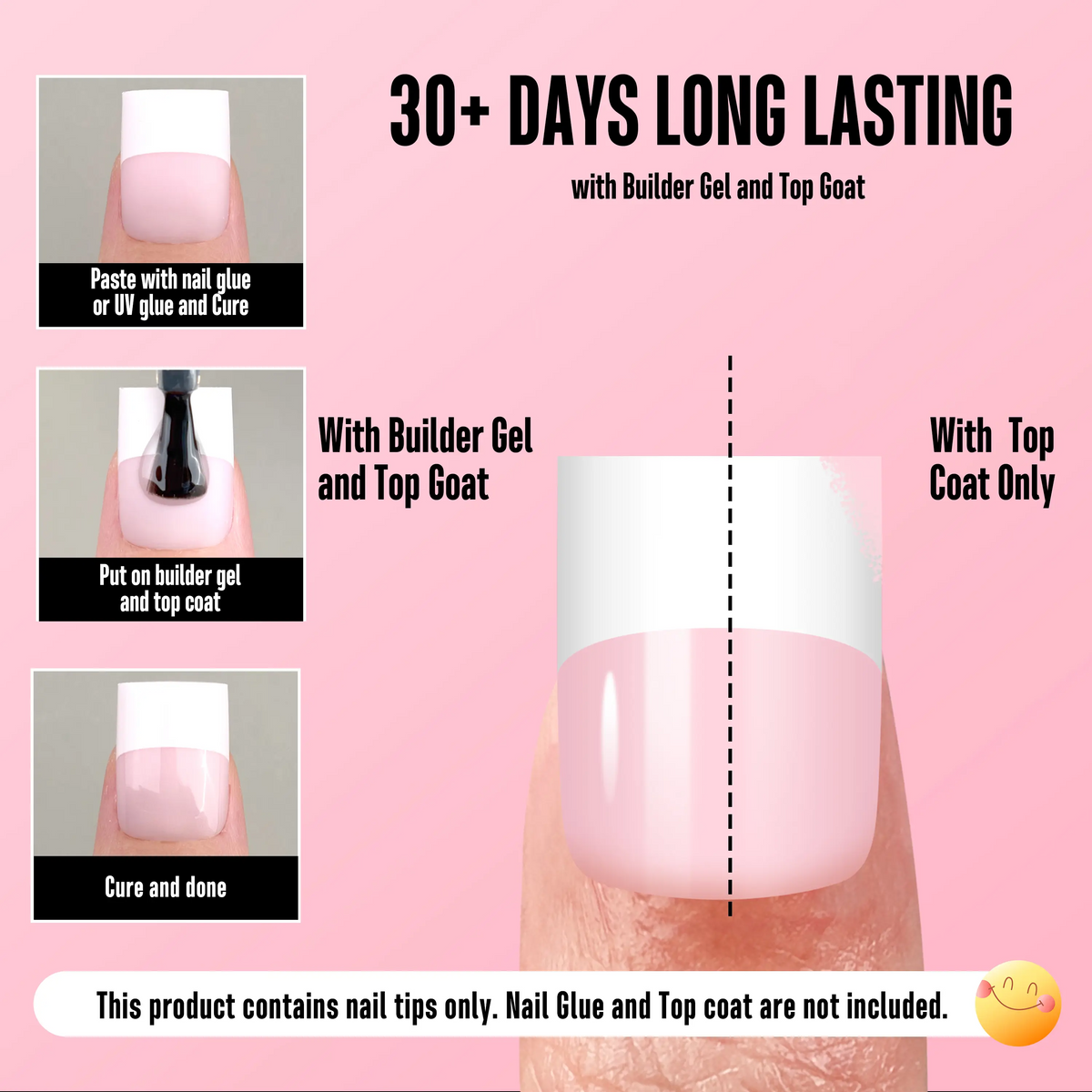 Press-On French Tip Nails 240-Pack | Wide Square Tip | 3 Colors | 15 Sizes