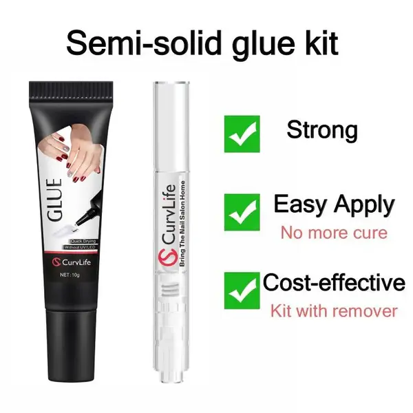 Semi-Solid Nail Glue & Remover Kit – Quick-Dry, No UV Lamp, Long-Lasting for Press-On Nails