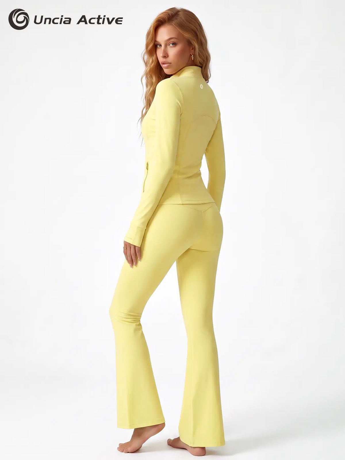 Women's Sporty Tracksuit Set – Gold Zipper Jacket & Yoga Leggings | Soft Brushed Casual Activewear