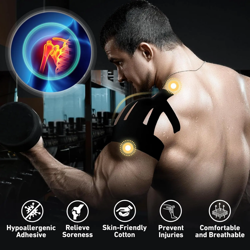Pre-Cut Shoulder Kinesiology Tape (10, 20 or 30 Strips) – Waterproof Breathable Athletic Support | Latex-Free Pain Relief for Men & Women