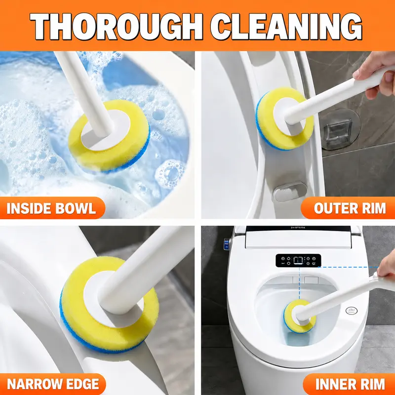 Disposable Toilet Scrubber Kit – No-Touch Rotating Brush with Refill Heads & Holder