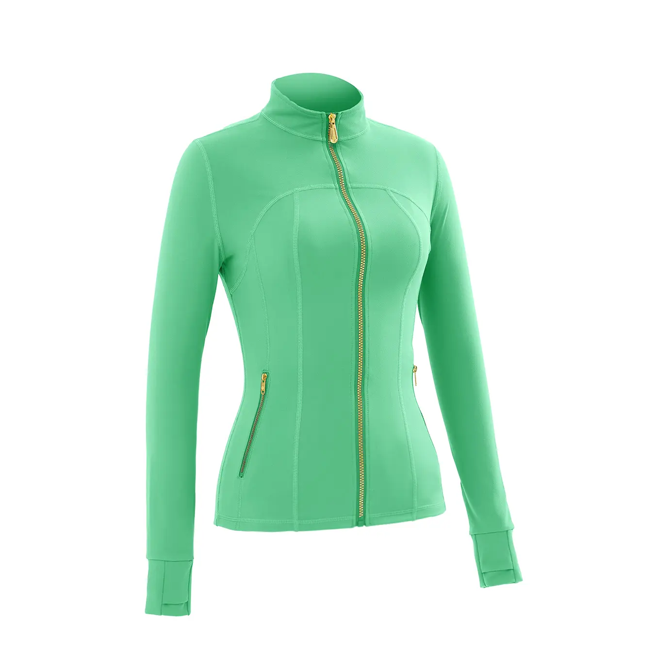 Women's Sporty Tracksuit Set – Gold Zipper Jacket & Yoga Leggings | Soft Brushed Casual Activewear