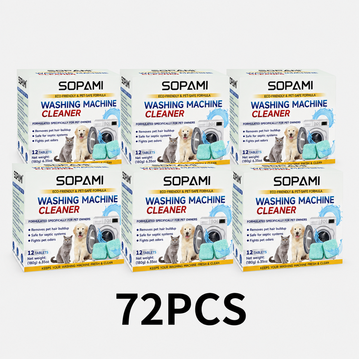 SOPAMI Washing Machine Cleaner Tablets | Eco-Friendly, Pet-Safe Deep Clean & Odor Eliminator