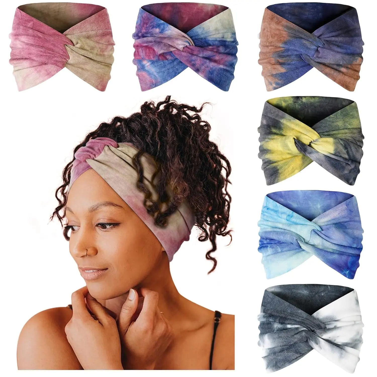 6-Pack Boho Wide Headbands for Women – Stretchy, Non-Slip Yoga & Workout Hair Wraps