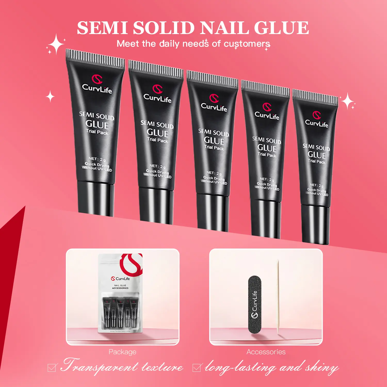 Semi-Solid Nail Glue & Remover Kit – Quick-Dry, No UV Lamp, Long-Lasting for Press-On Nails