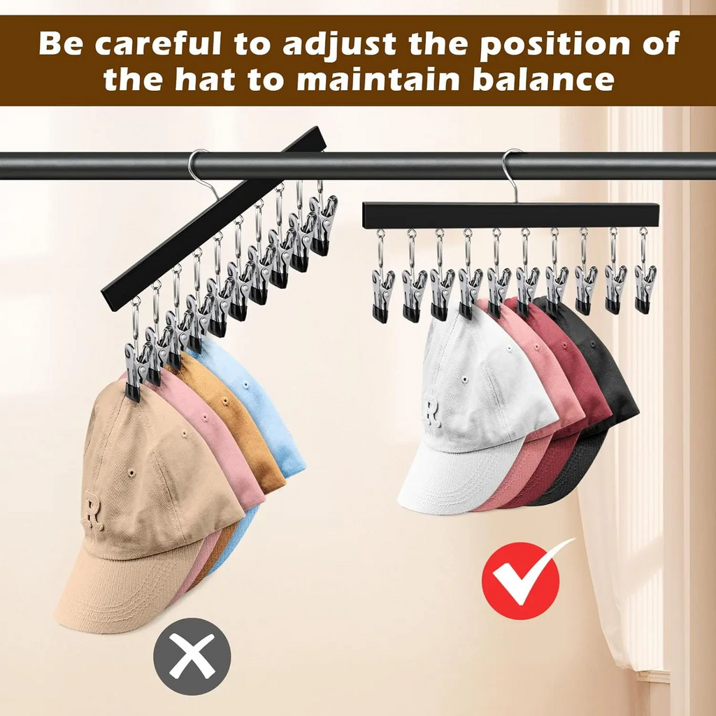 Wooden Hat Organizer with Steel Clips – Multi-Pack Closet Storage