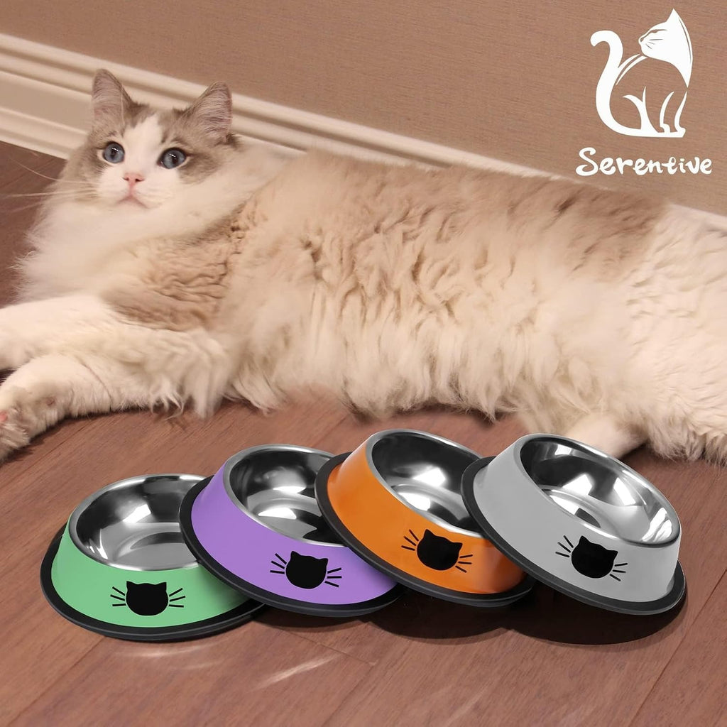 2 Pcs Non-Slip Stainless Steel Small Cat Food Bowls
