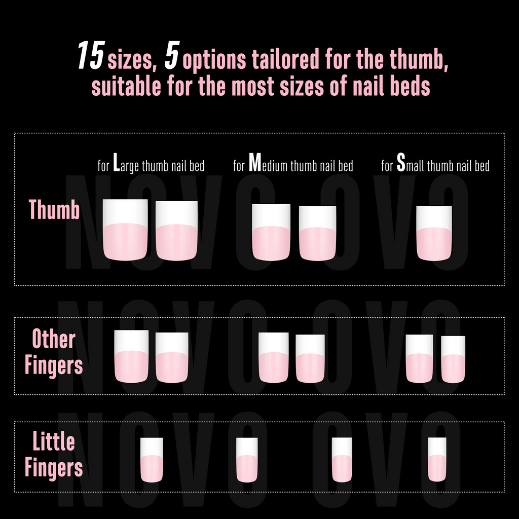 Press-On French Tip Nails 240-Pack | Wide Square Tip | 3 Colors | 15 Sizes
