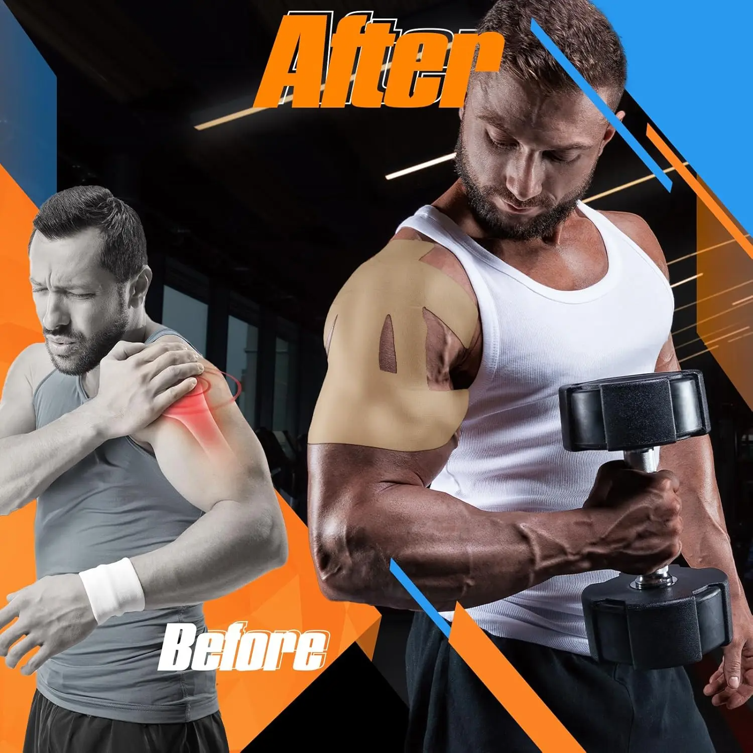 Pre-Cut Shoulder Kinesiology Tape (10, 20 or 30 Strips) – Waterproof Breathable Athletic Support | Latex-Free Pain Relief for Men & Women