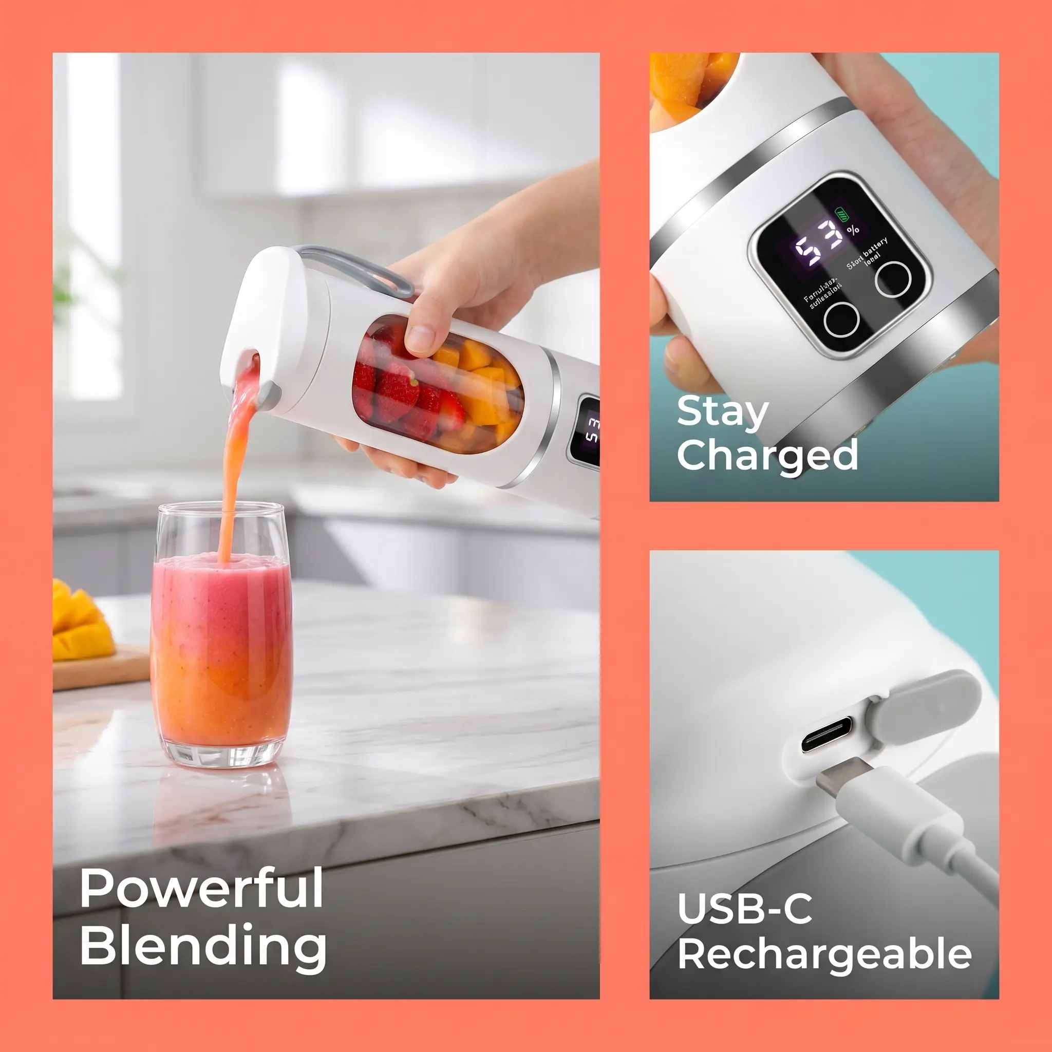 Portable 15.22 Oz USB Rechargeable Personal Blender