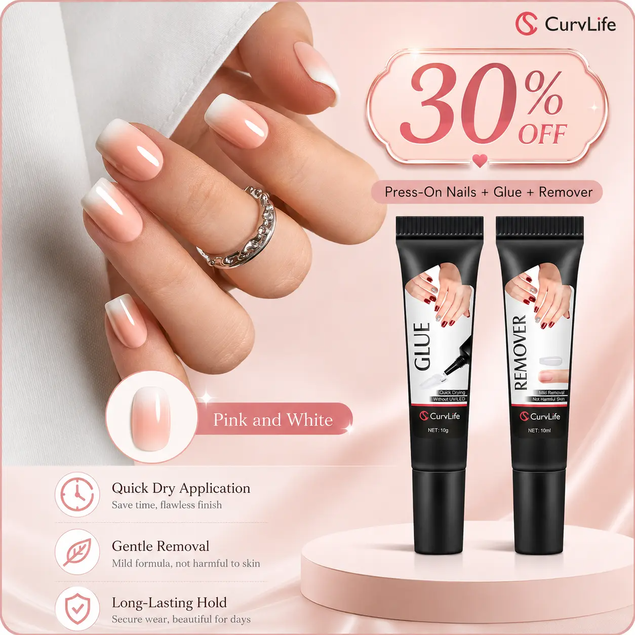 Semi-Solid Nail Glue & Remover Kit – Quick-Dry, No UV Lamp, Long-Lasting for Press-On Nails