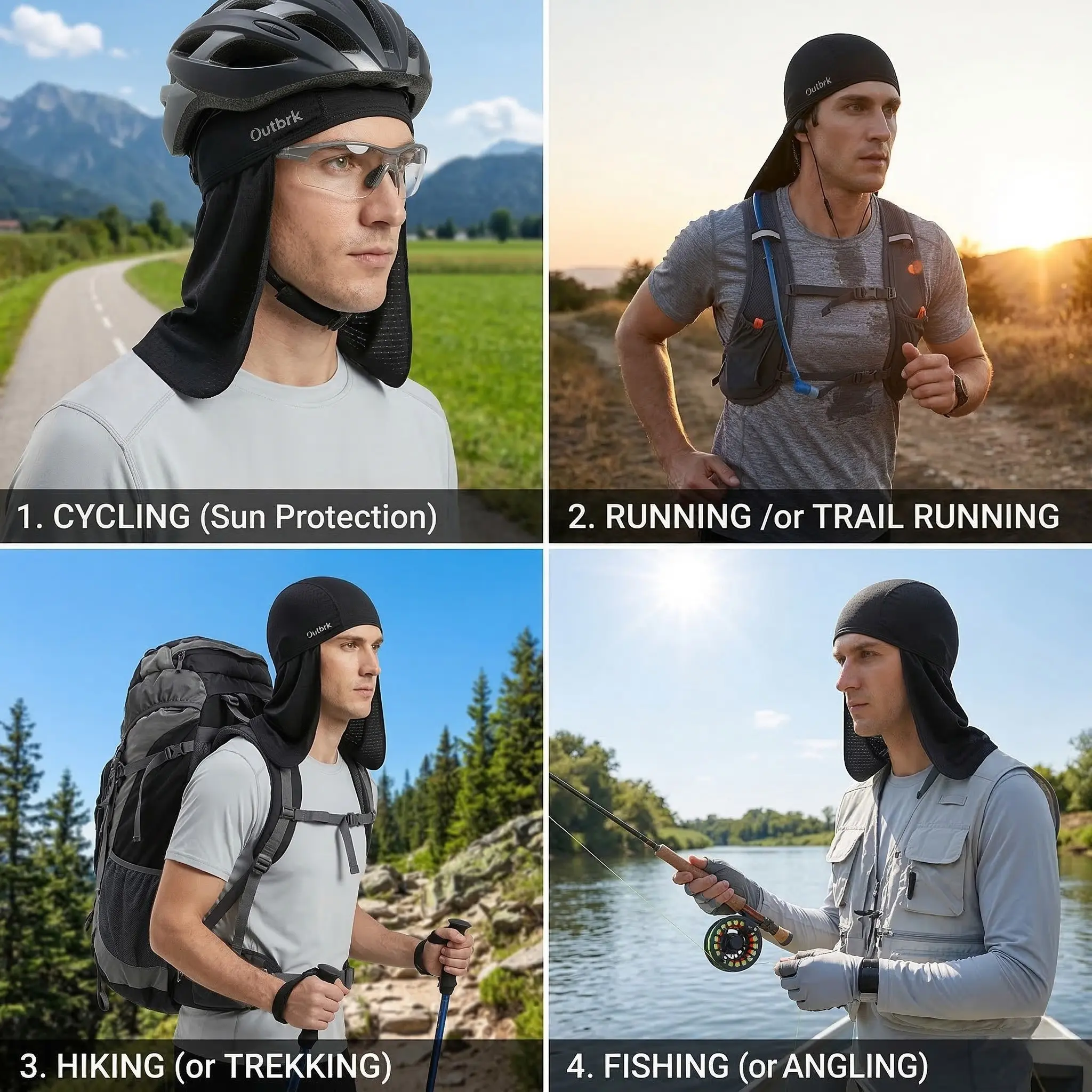 2-Pack UV Protection Skull Cap with Neck Shield | Quick-Dry Breathable Sun Hat
