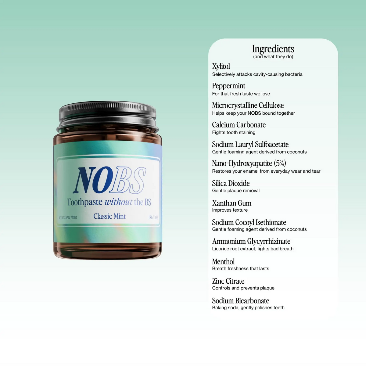 NOBS Toothpaste Tablets – Nano Hydroxyapatite, Fluoride-Free & Plastic-Free