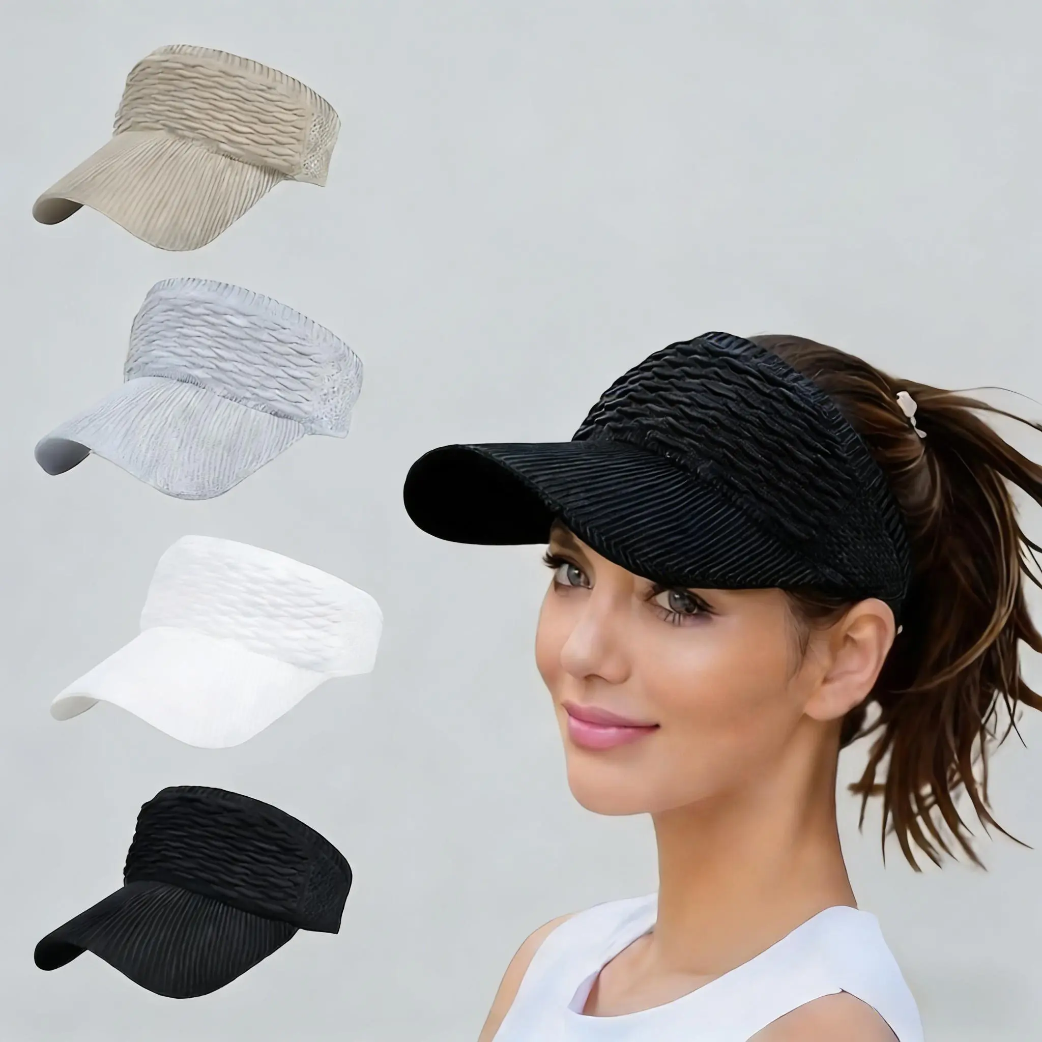 Women's High-Ponytail Sun Hat – UV Protection, Breathable Open-Top Design | Pack of 2