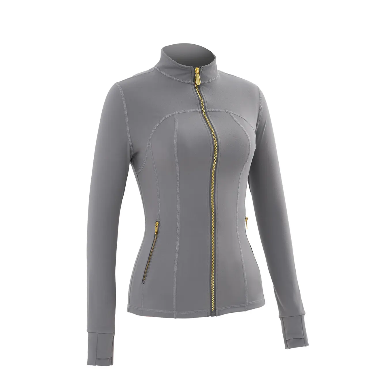 Women's Sporty Tracksuit Set – Gold Zipper Jacket & Yoga Leggings | Soft Brushed Casual Activewear