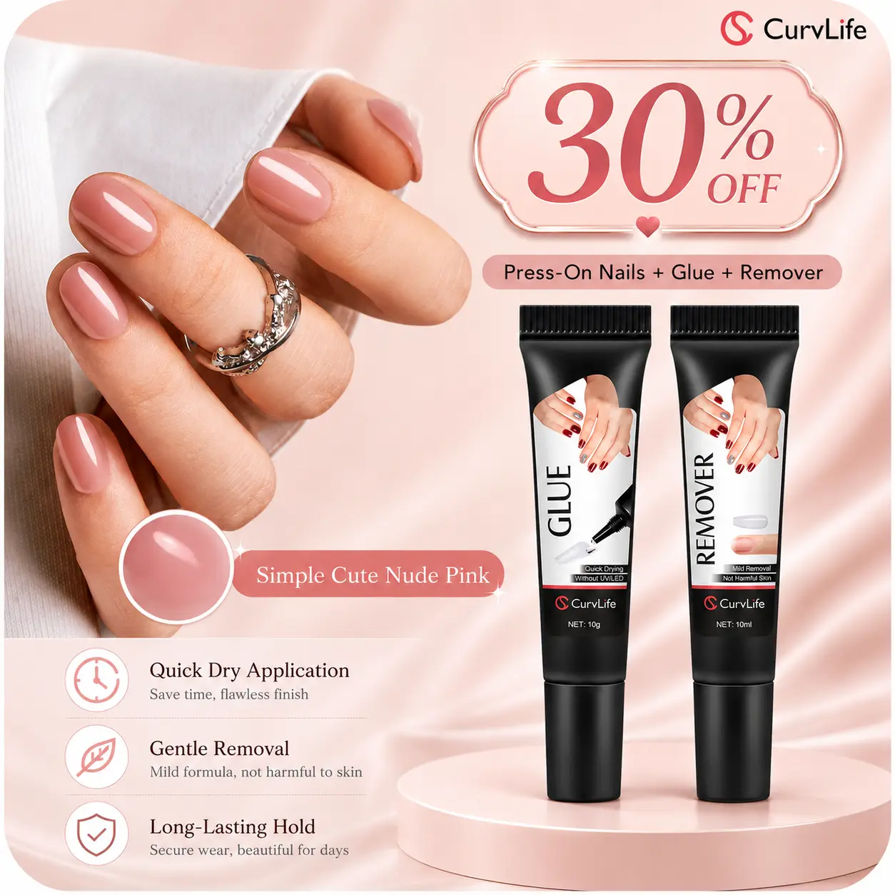 Semi-Solid Nail Glue & Remover Kit – Quick-Dry, No UV Lamp, Long-Lasting for Press-On Nails