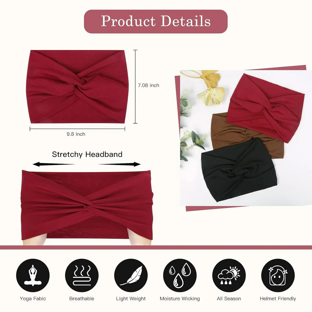 6-Pack Boho Wide Headbands for Women – Stretchy, Non-Slip Yoga & Workout Hair Wraps