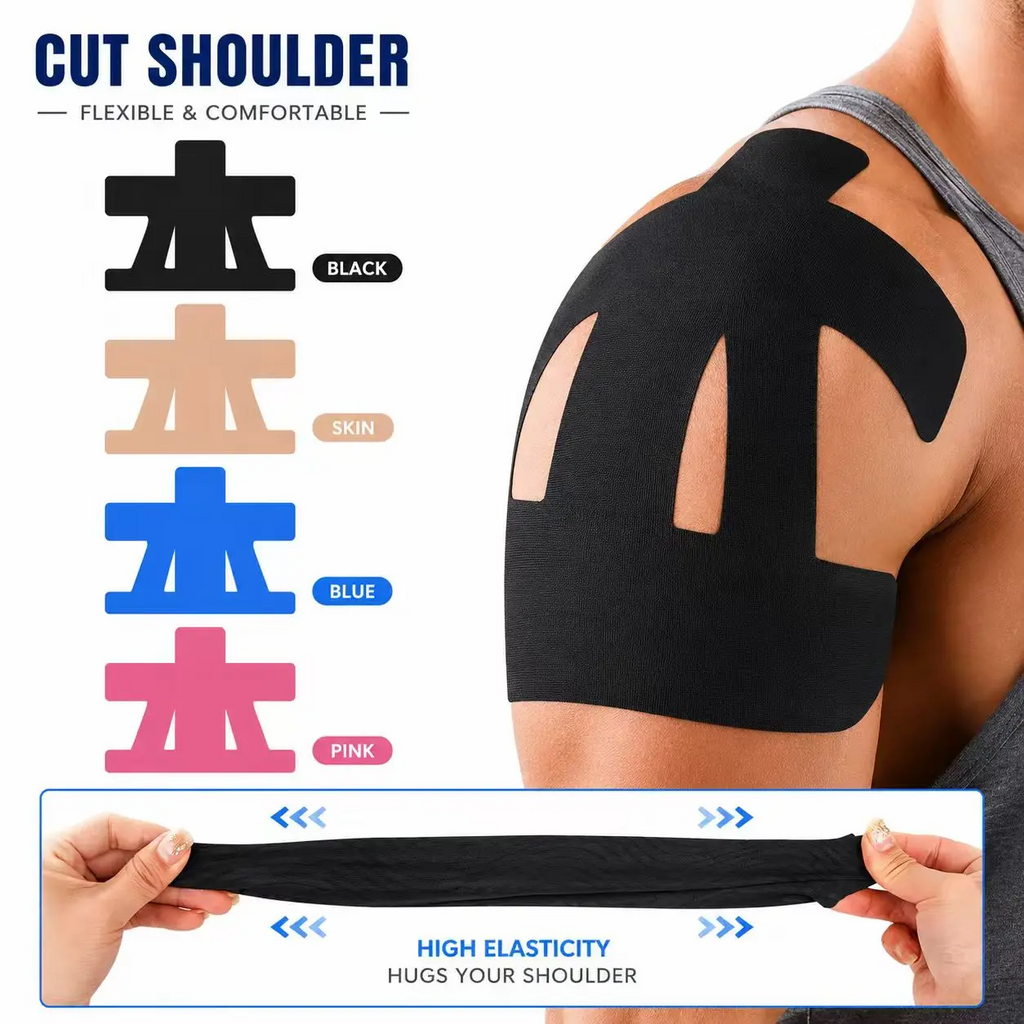 Pre-Cut Shoulder Kinesiology Tape (10, 20 or 30 Strips) – Waterproof Breathable Athletic Support | Latex-Free Pain Relief for Men & Women