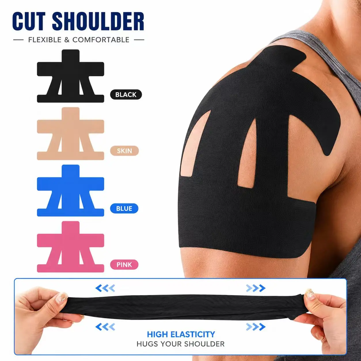 Pre-Cut Shoulder Kinesiology Tape (10, 20 or 30 Strips) – Waterproof Breathable Athletic Support | Latex-Free Pain Relief for Men & Women