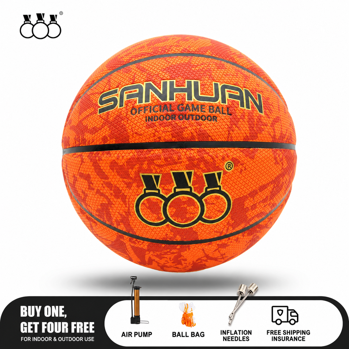 Sanhuan Basketball – Non-Slip, Wear-Resistant | Sizes 5, 6 & 7 | Indoor & Outdoor