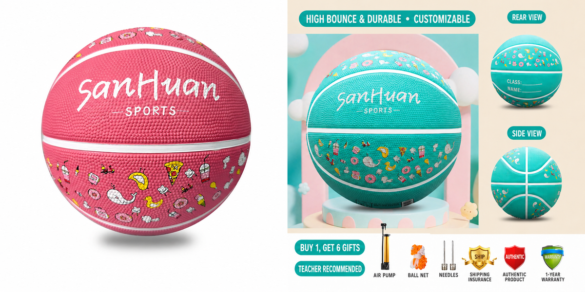Animal Print Rubber Basketball – Pink, Mint Green & Blue | Size 5 | Kids & Girls