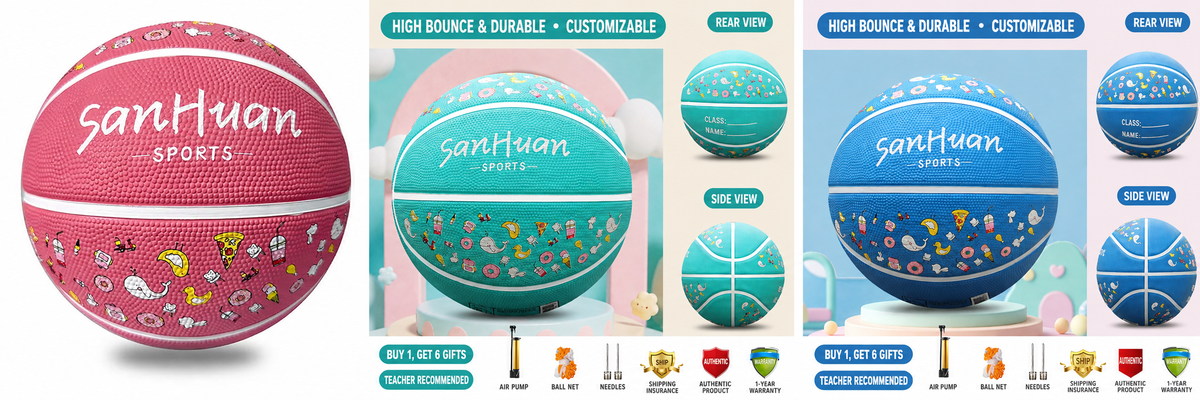 Animal Print Rubber Basketball – Pink, Mint Green & Blue | Size 5 | Kids & Girls