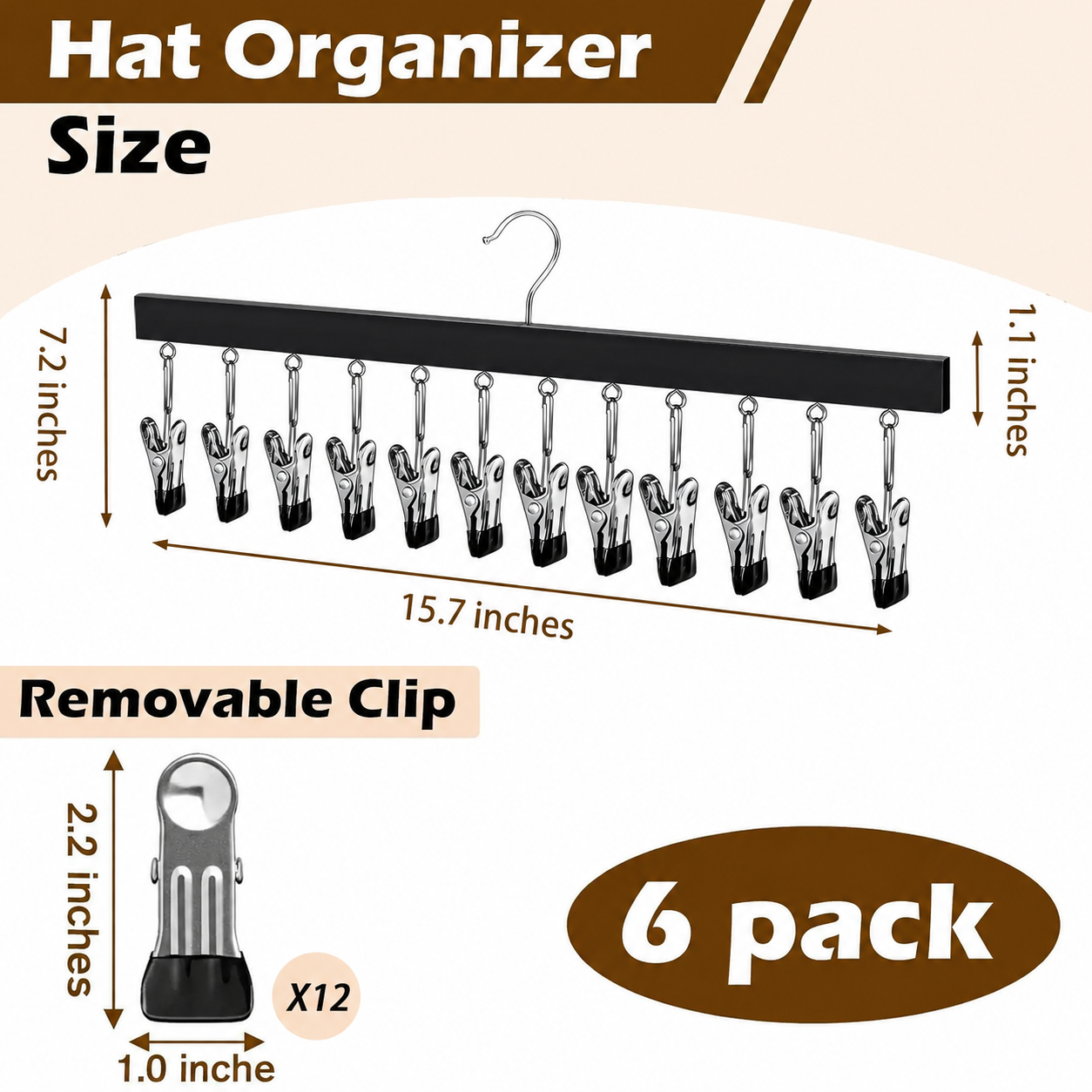 Wooden Hat Organizer with Steel Clips – Multi-Pack Closet Storage