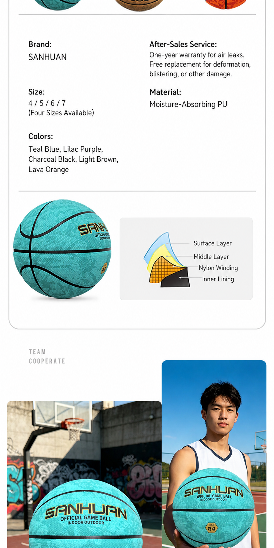Sanhuan Basketball – Non-Slip, Wear-Resistant | Sizes 5, 6 & 7 | Indoor & Outdoor