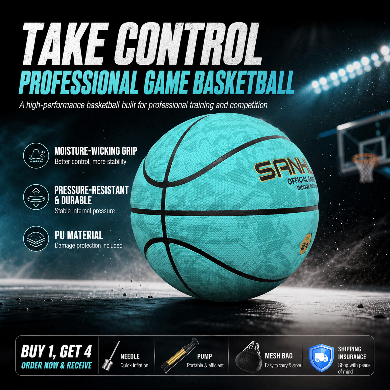 Sanhuan Basketball – Non-Slip, Wear-Resistant | Sizes 5, 6 & 7 | Indoor & Outdoor